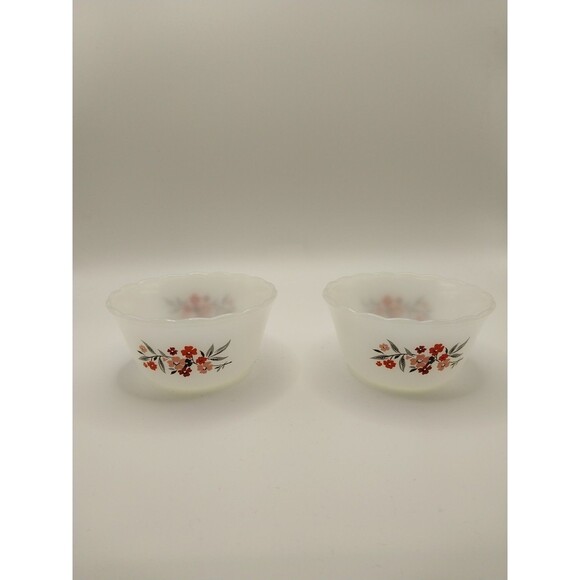 Fire King Other - Vintage Floral  Fire King Primrose Custard Cups Set Of 2- 6 Oz EUC
